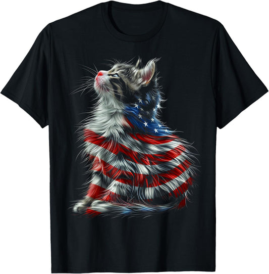 Memorial Day Cat and Independence Day Pride T-Shirt