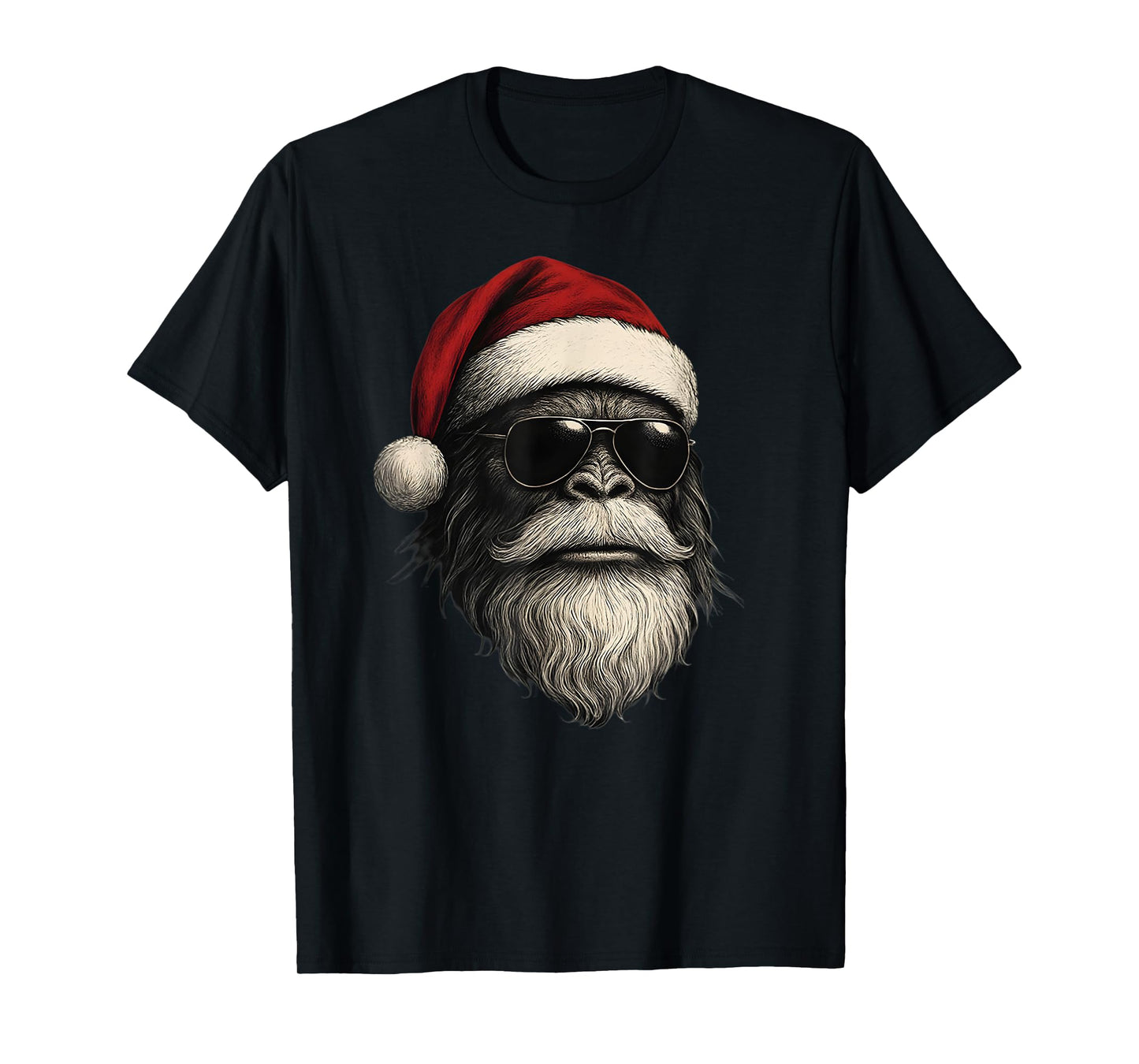 Bigfoot Face Sunglasses Santa Christmas Funny Xmas Sasquatch T-Shirt