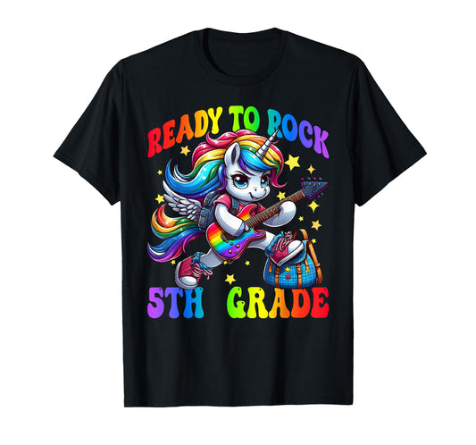 Unicorn Ready To Rock 5th Grade Back To School Rainbow T-Shirt