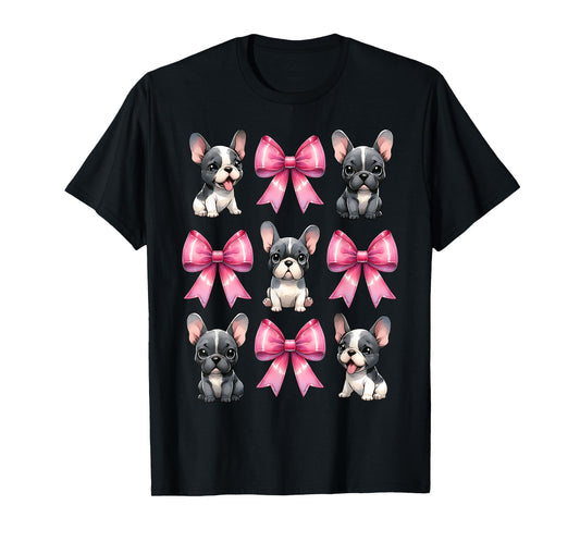 Coquette Bow French Bulldog Dog Frenchie Mom Pink Ribbon Mom T-Shirt