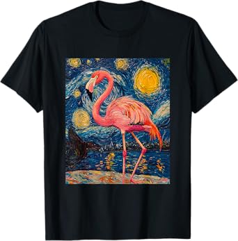 Cute Flamingo - Van Gogh Style - Starry Night T-Shirt