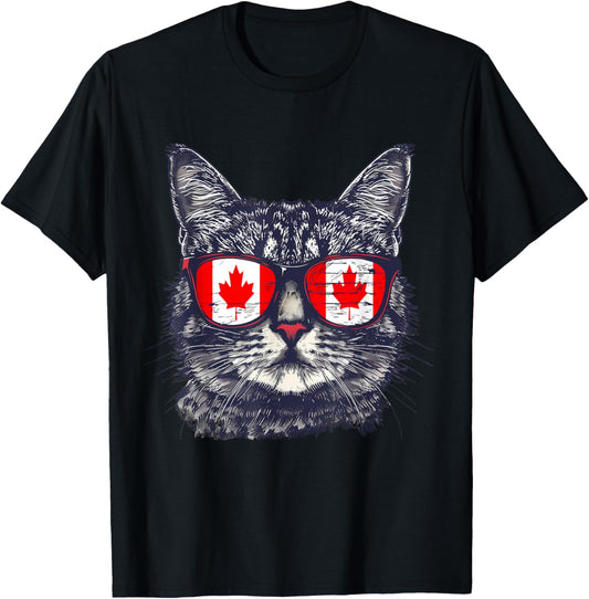 Canada Flag Cat Canadian Pride Sunglass Canada Maple Leaf T-Shirt