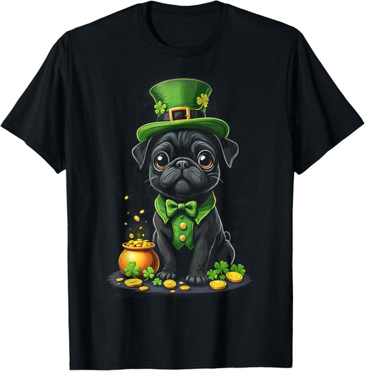 Pug St Patricks Day Cute Pug Leprechaun Shamrock Irish Dog T-Shirt