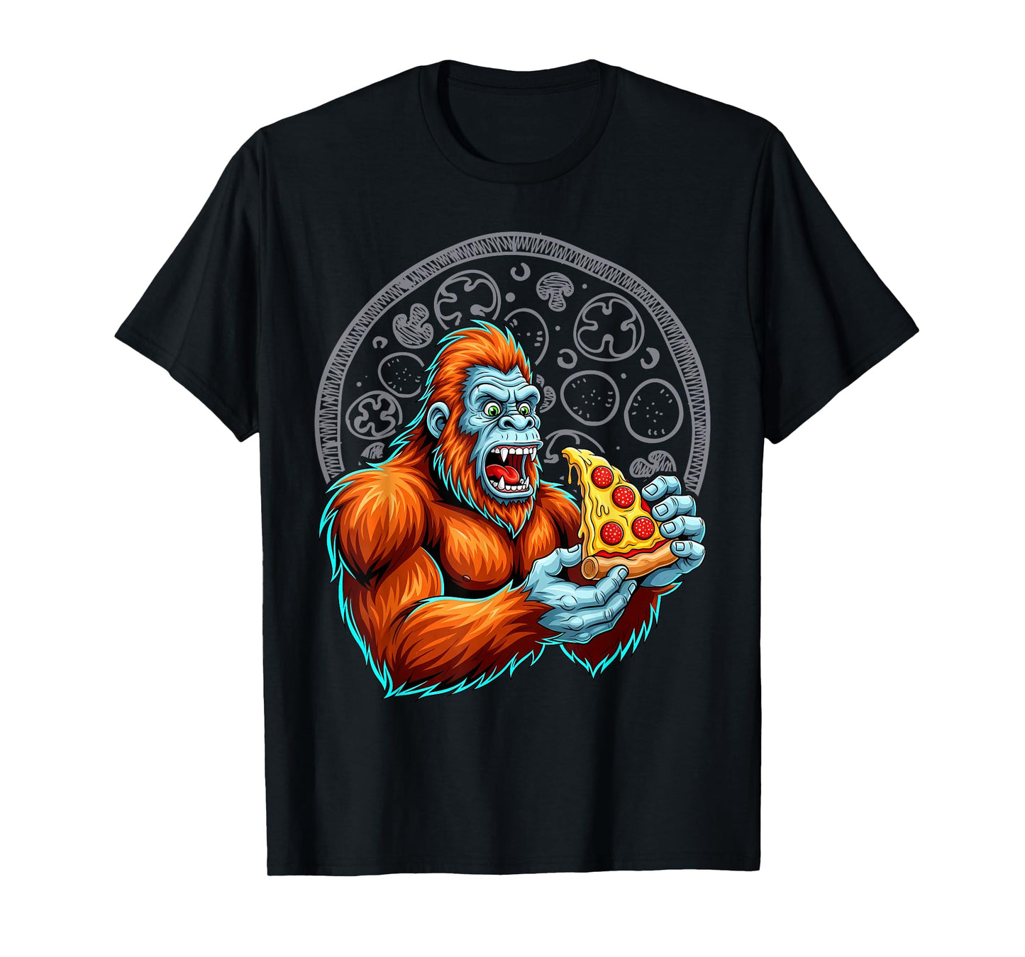 Bigfoot Eating Pizza Cute Sasquatch Funny T-Shirt