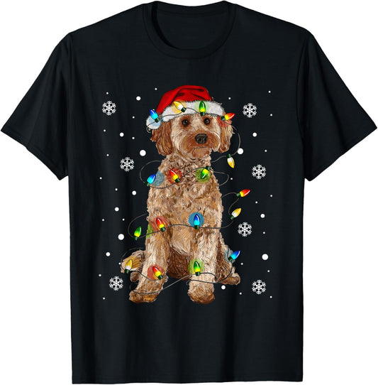 Cockapoo Dog Santa Christmas Tree Lights Pajama Xmas T-Shirt