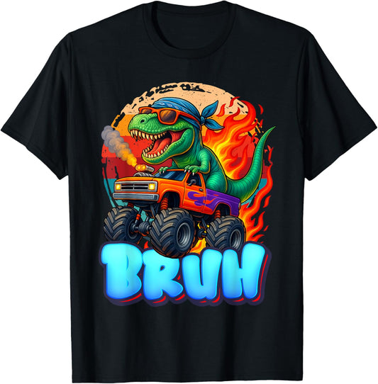 Dinosaur Lover T-rex Monster Truck Racing Birthday Boy Bruh T-Shirt