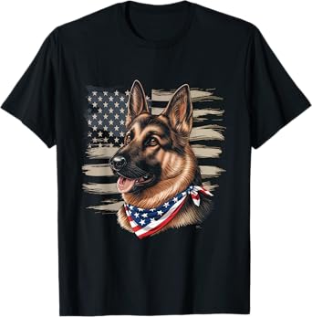 German Shepherd American Flag Dog Patriotic Pet T-Shirt