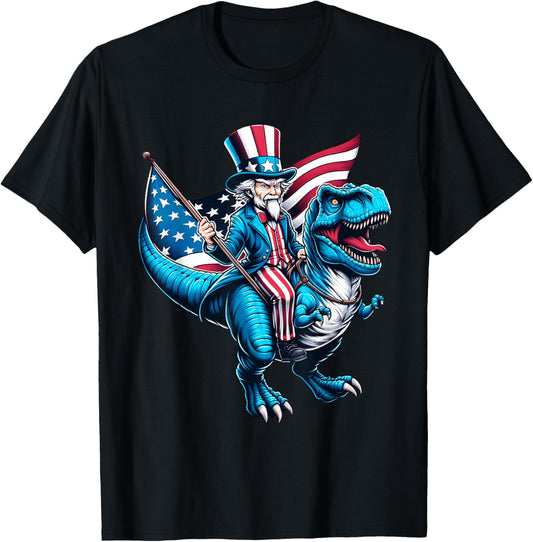 Uncle Sam Riding Dinosaur T Rex 4th Of July Boy Toddler Kids T-Shirt