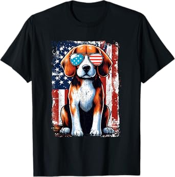 Vintage Beagle Dog American USA US Flag Pets Lovers Outfit T-Shirt for Men Women Kids