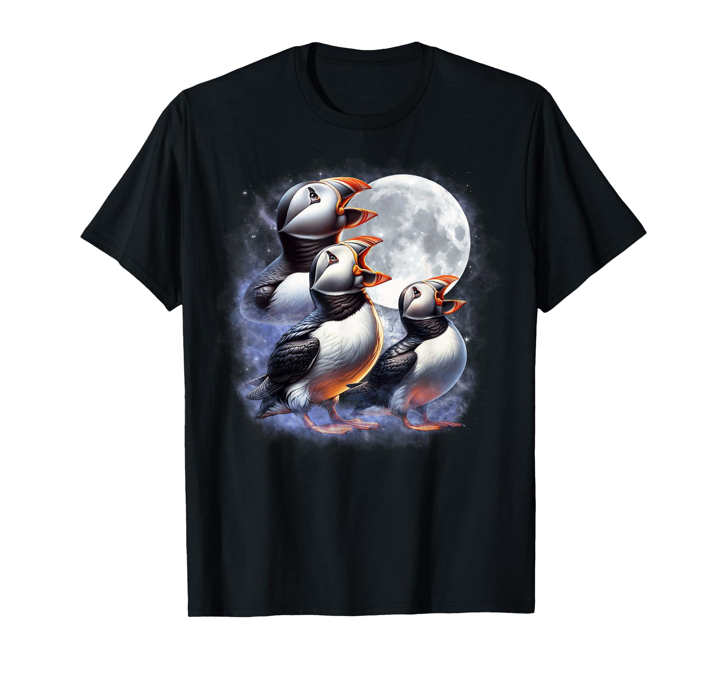 Three Puffins Moon Funny Puffin Howling Wolfs Moon Parody T-Shirt