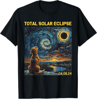 Dog Solar Eclipse Glasses 2024 Dog Van Gogh Starry Night Art T-Shirt