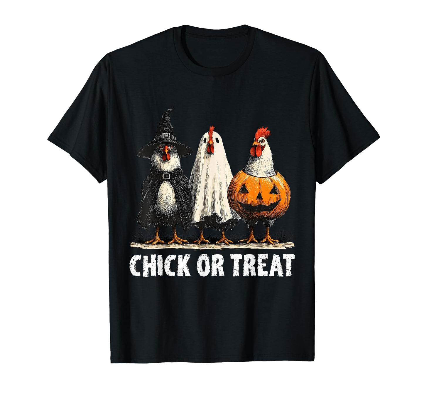 Horror Funny Chick Or Treat Chickens Ghost Witchy Halloween T-Shirt
