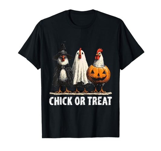 Horror Funny Chick Or Treat Chickens Ghost Witchy Halloween T-Shirt