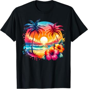 Aloha Sunset Coconut Summer Vacation Hawaii Beach Family T-Shirt