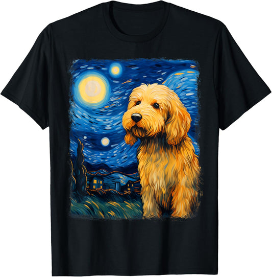 Golden Doodle Goldendoodle Dog Starry Night Painting T-Shirt
