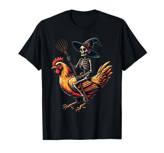 Skeleton Riding A Chicken Funny Halloween Pumpkin Boys T-Shirt