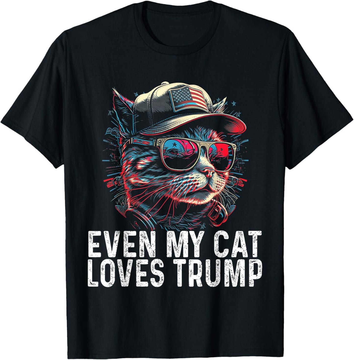 Even My Cat Loves Trump 2024, 4th of July Cat American Flag T-Shirt