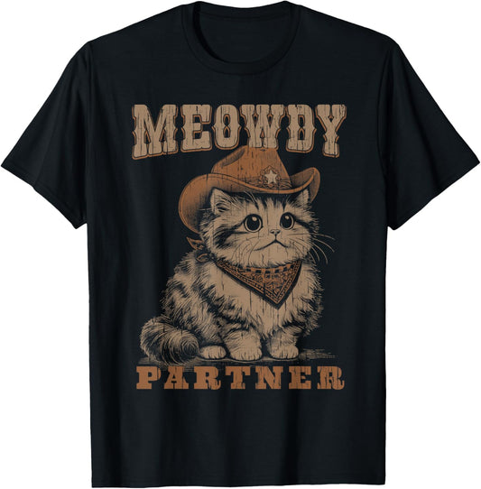 Meowdy Partner Funny Cat Cowboy Vintage Graphic T-Shirt