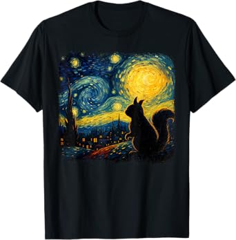 Squirrel Starry Night Van Gogh Art Gifts For Men Women Kid T-Shirt