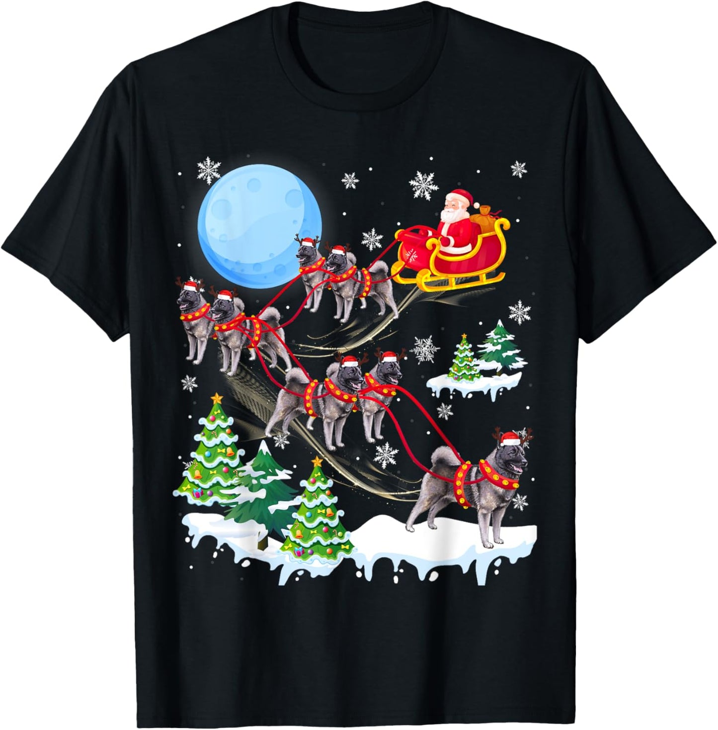 Norwegian Elkhound Reindeer Christmas Dog Riding Santa T-Shirt