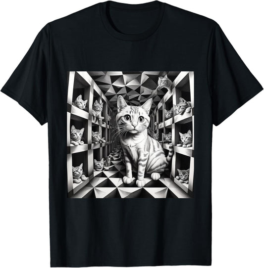 MC Escher-Inspired Optical Illusion Cats Unique Geometric T-Shirt