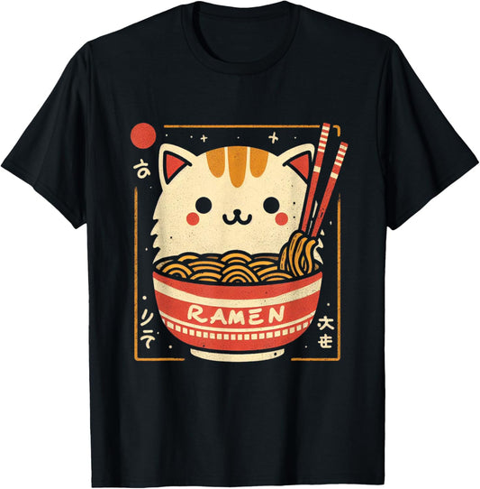 Ramen Cat Kawaii Neko Japanese Noodles Aesthetic Otaku Lover T-Shirt