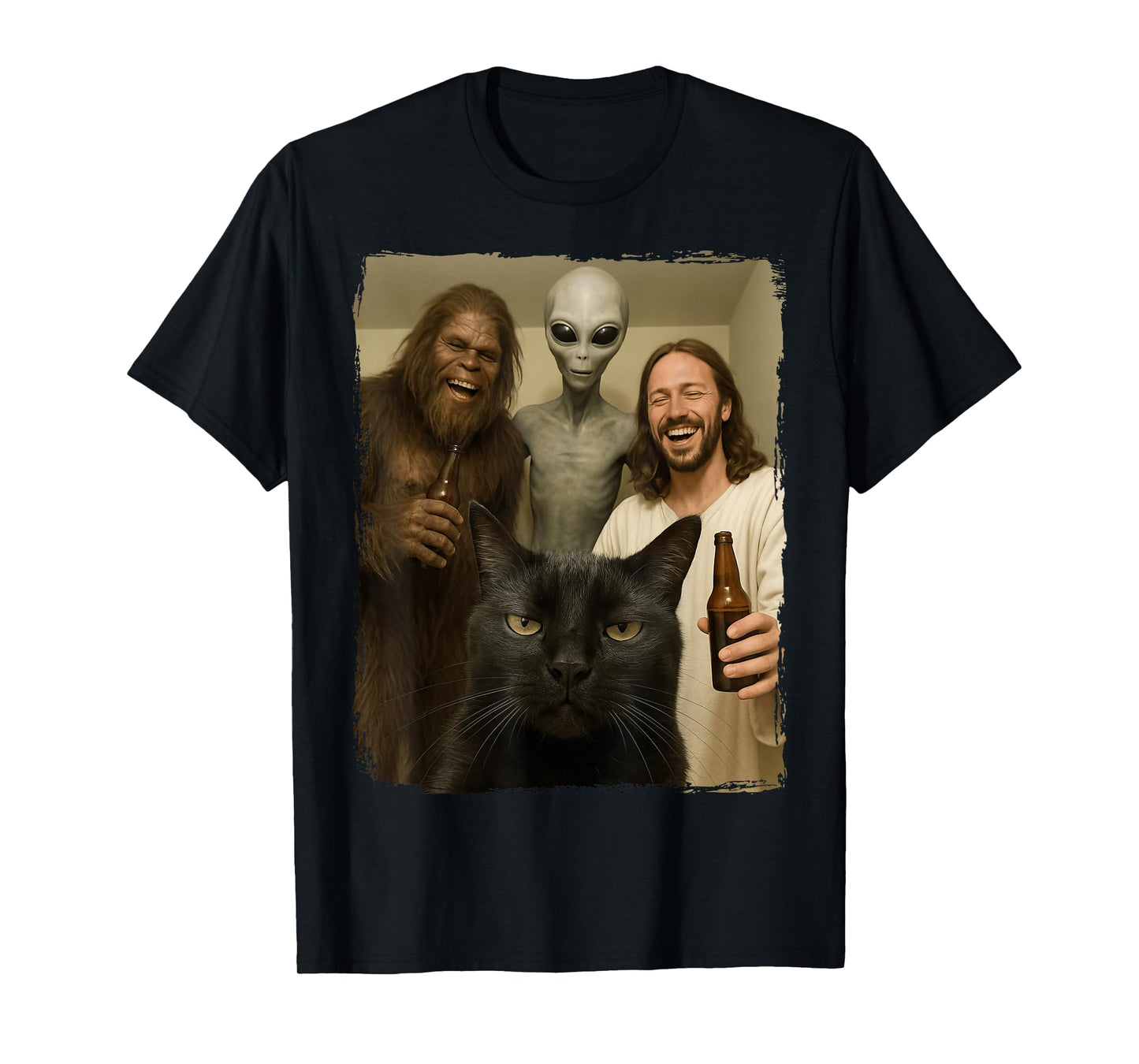 Cat Selfie Bigfoot Jesus Alien T-Shirt