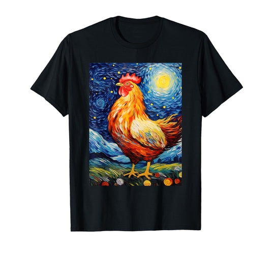 Chicken Starry Night Van Gogh Style Graphic T-Shirt