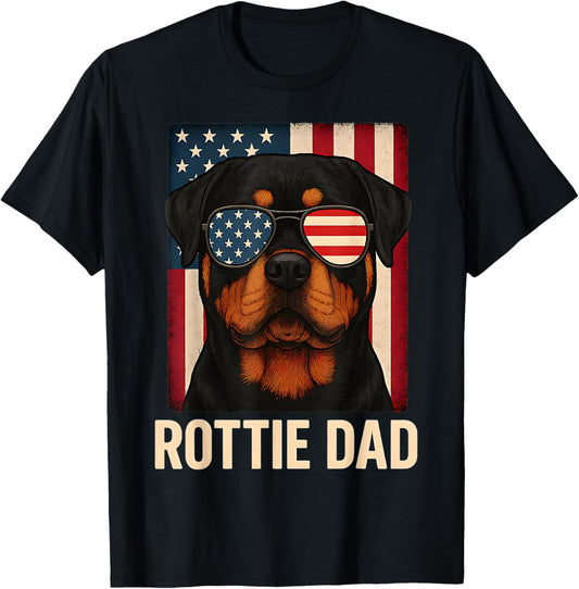 Rottie Dad Dog Fathers Day Patriotic Rottweiler Dog USA Flag T-Shirt
