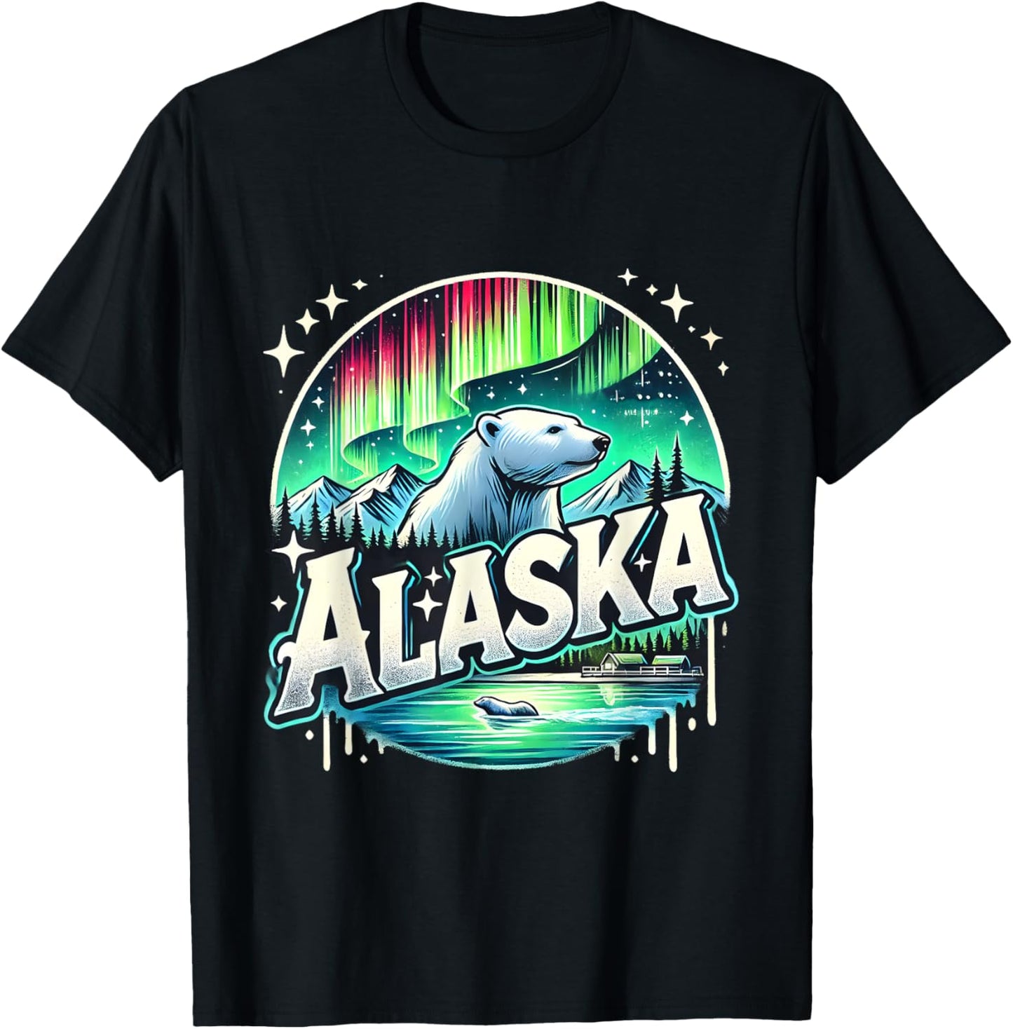Alaska Northern Lights Aurora Viewing Vacation Alaska Bear T-Shirt