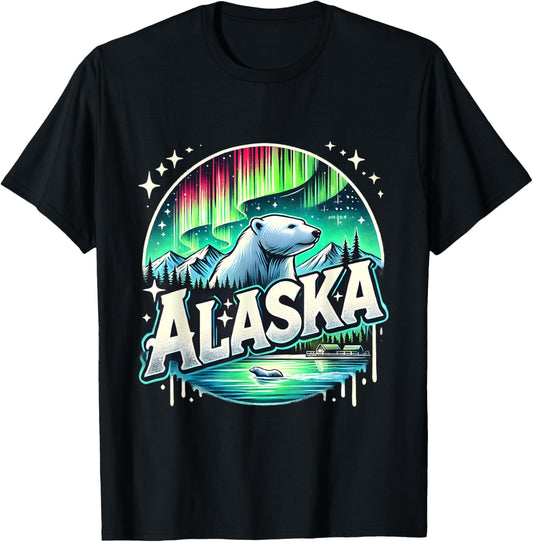 Alaska Northern Lights Aurora Viewing Vacation Alaska Bear T-Shirt