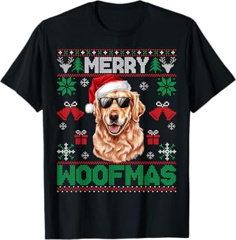 Golden Retrievers Merry Christmas Woofmas Dog Lover Mom Dad Men Women Kids T-Shirt