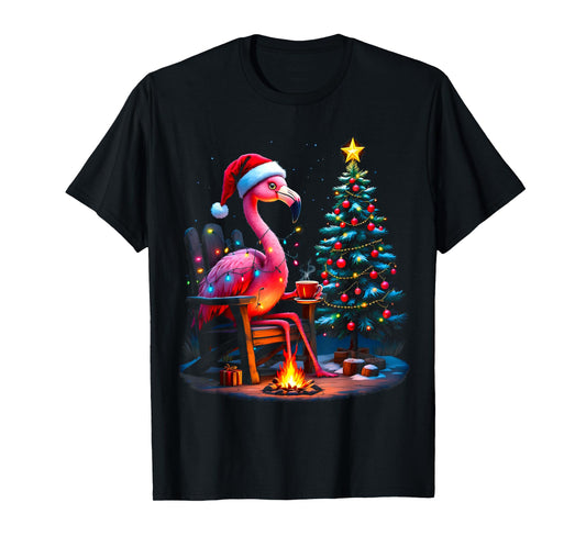 Funny Christmas Flamingo Santa Lights Winter Men Women Kids T-Shirt