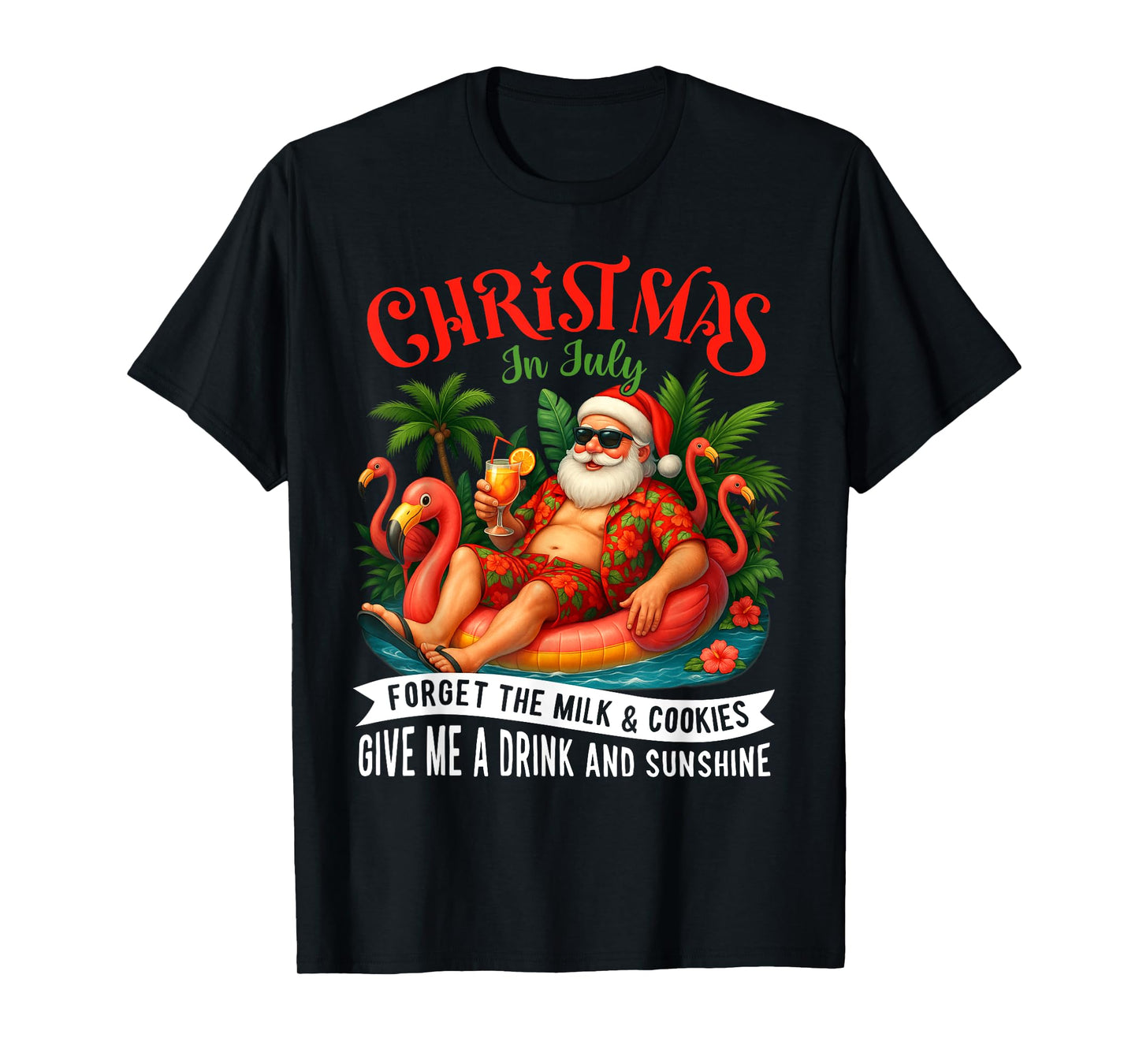 Christmas In July Palm Tree Beach Summer Hawaii Santa Mens T-Shirt