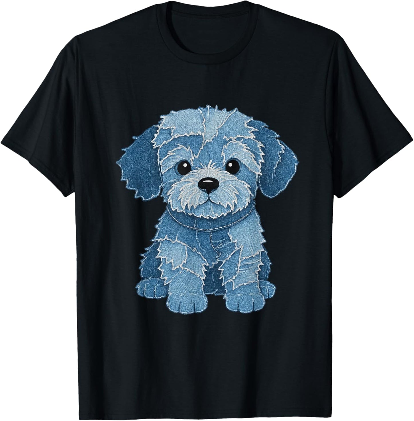 denim patch animal dog fuuny retro tee T-Shirt