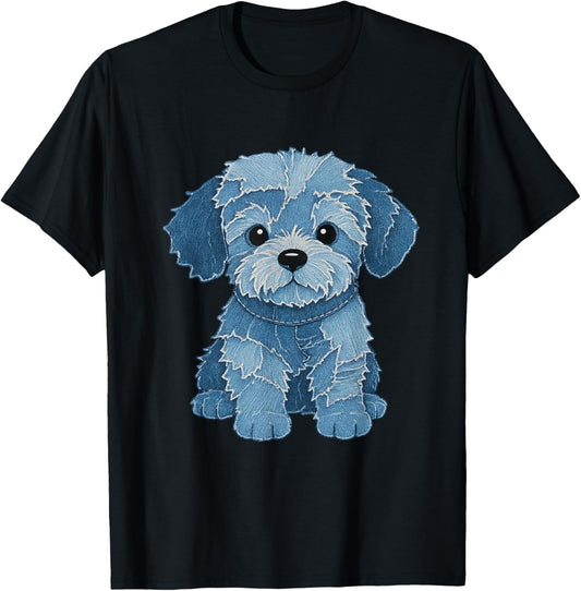 denim patch animal dog fuuny retro tee T-Shirt