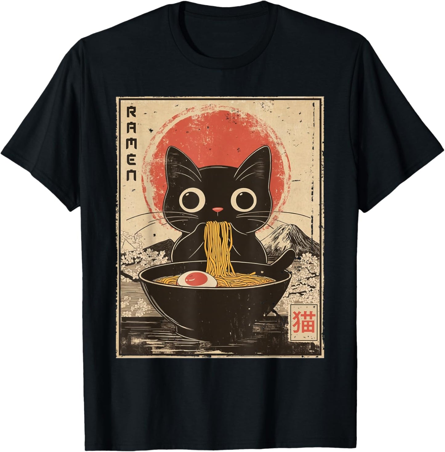 Funny Cat Eats Ramen Noodles Japanese Kawaii Anime Cat T-Shirt