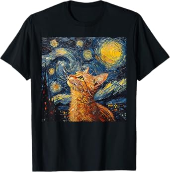 Cat Starry Night Van Gogh Cat For Cat Lover Cat Mom Cat Bruh T-Shirt
