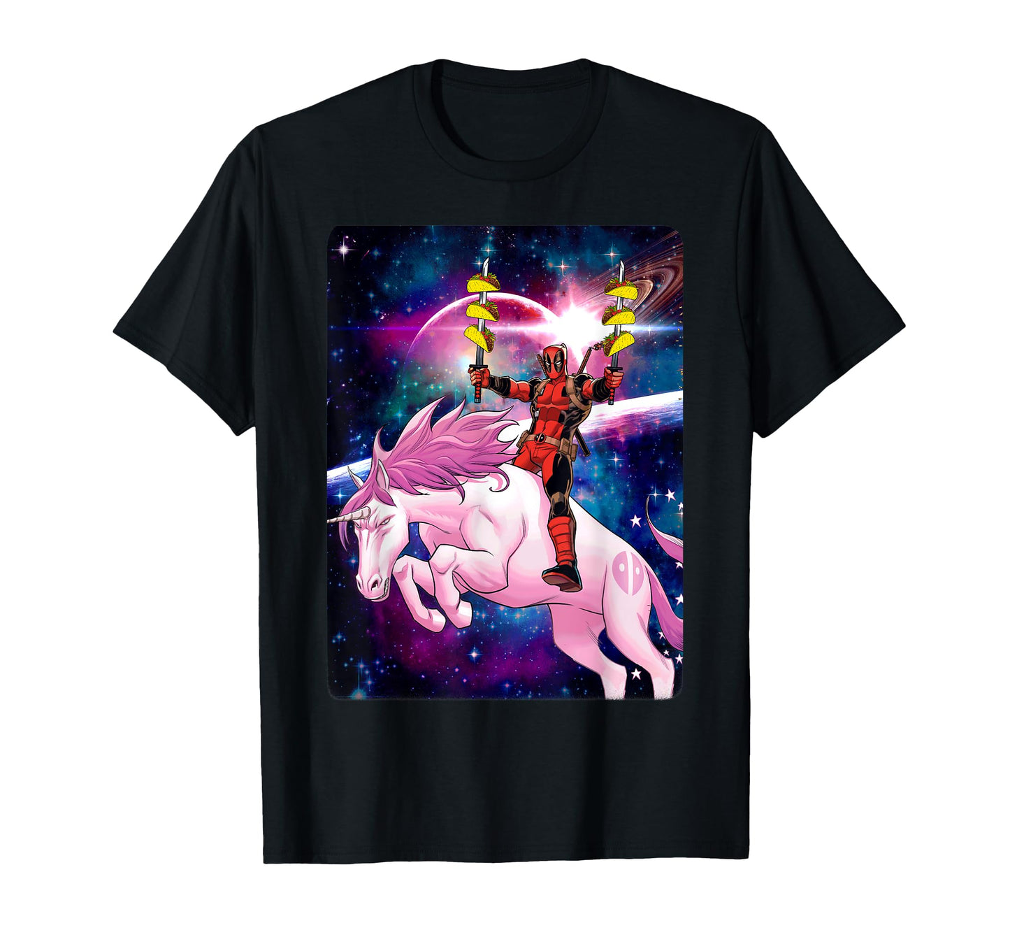 Marvel Deadpool Space Unicorn Tacos Graphic T-Shirt T-Shirt
