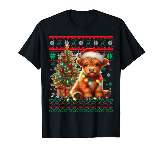 Scottish Highland Cow Christmas Funny Cow Lover Xmas T-Shirt