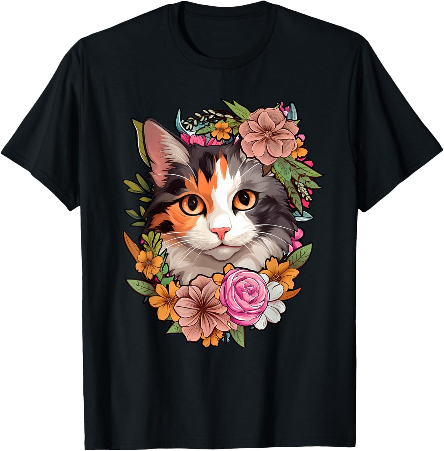 Cute Floral Calico Cat T-Shirt