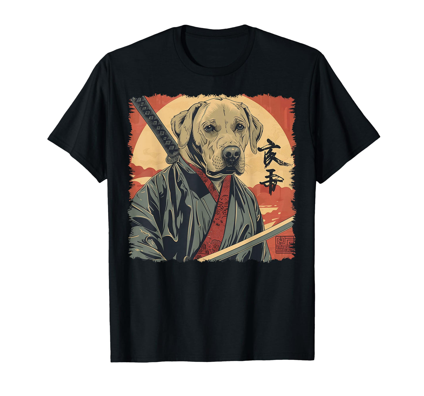 Labrador Retriever Dog Lab Japanese Samurai Ukiyo-e Vintage T-Shirt