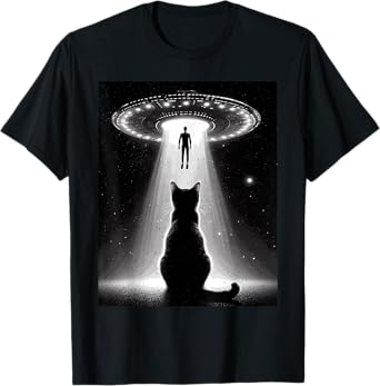 UFO Abduction Cat Moon Day Alien Kitten Lover Feline Owner Men Women Kids T-Shirt