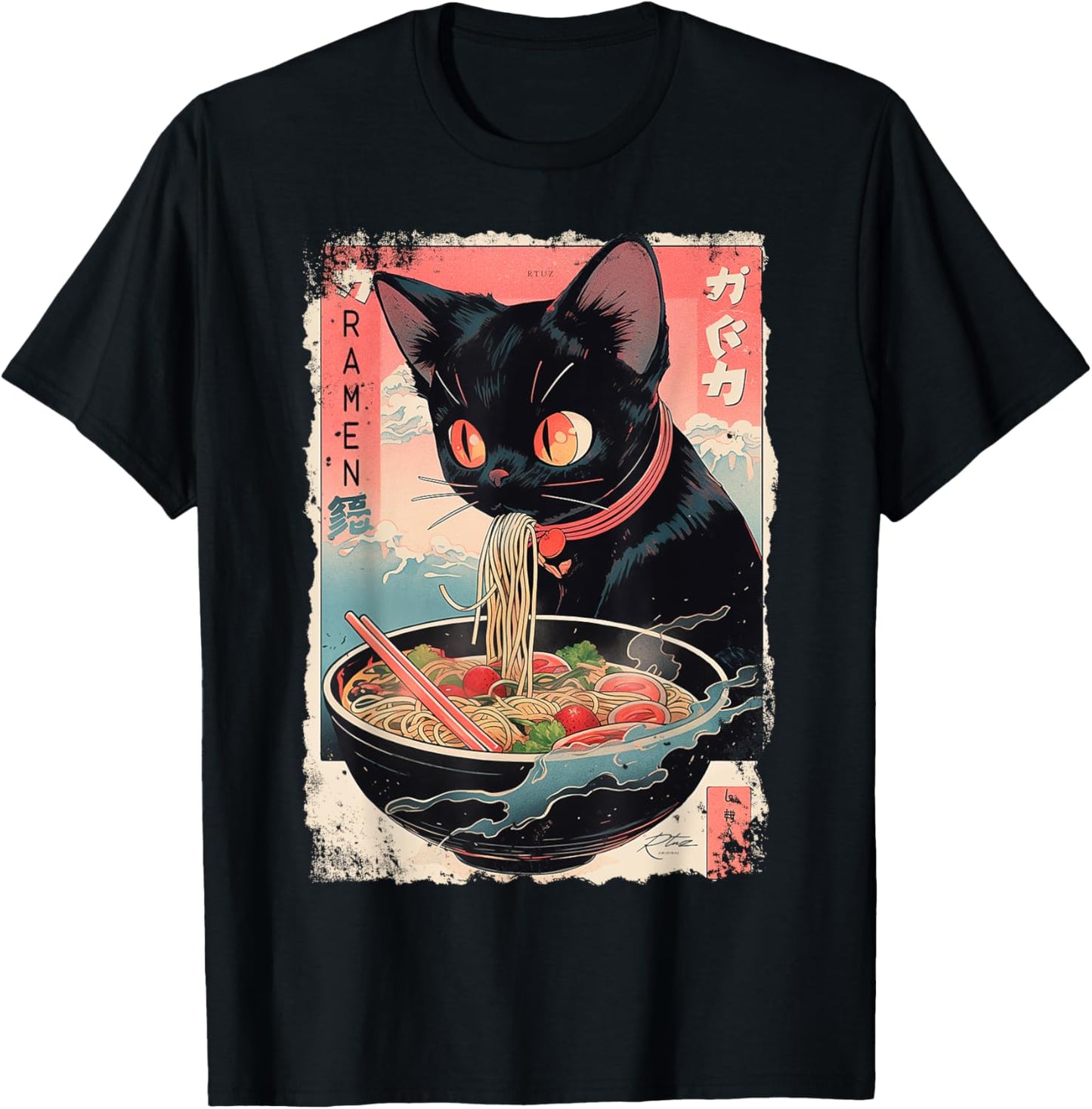 Ramen Noodles Cat Japan Y2K Kawaii Retro Cats Manga Anime T-Shirt