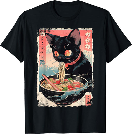 Ramen Noodles Cat Japan Y2K Kawaii Retro Cats Manga Anime T-Shirt
