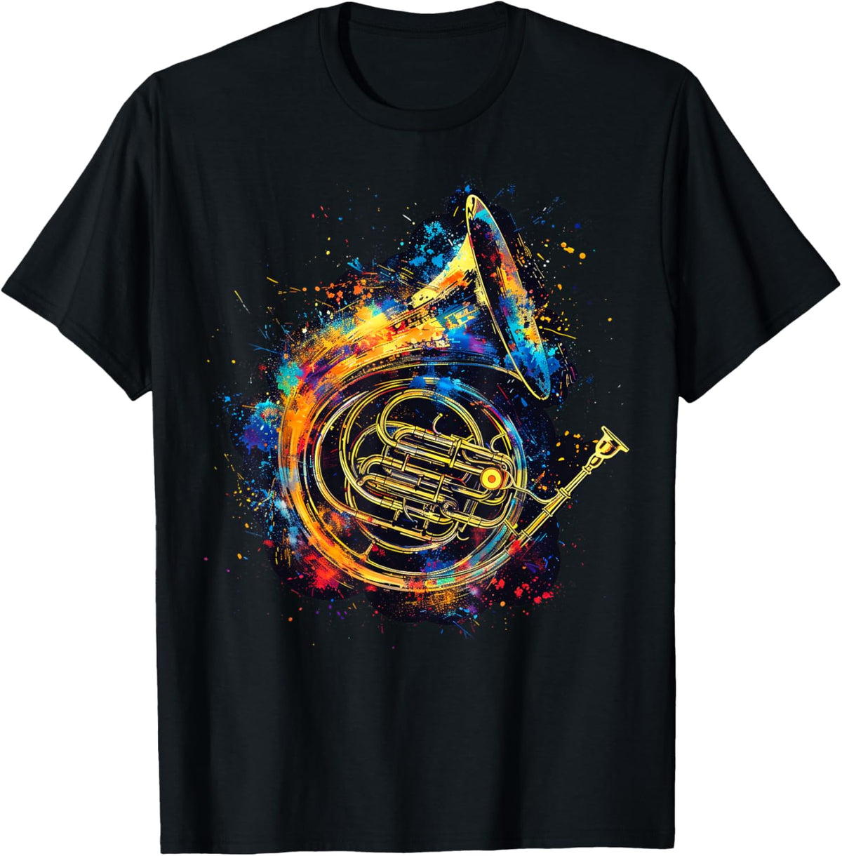 French Horn instrument on colorful painted French Horn T-Shirt