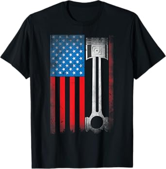 Horsepower Vintage Auto USA US American Flag Piston Racing T-Shirt