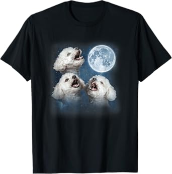 3 Bichon Frise Dogs Howling at the Moon Animal Lover T-Shirt