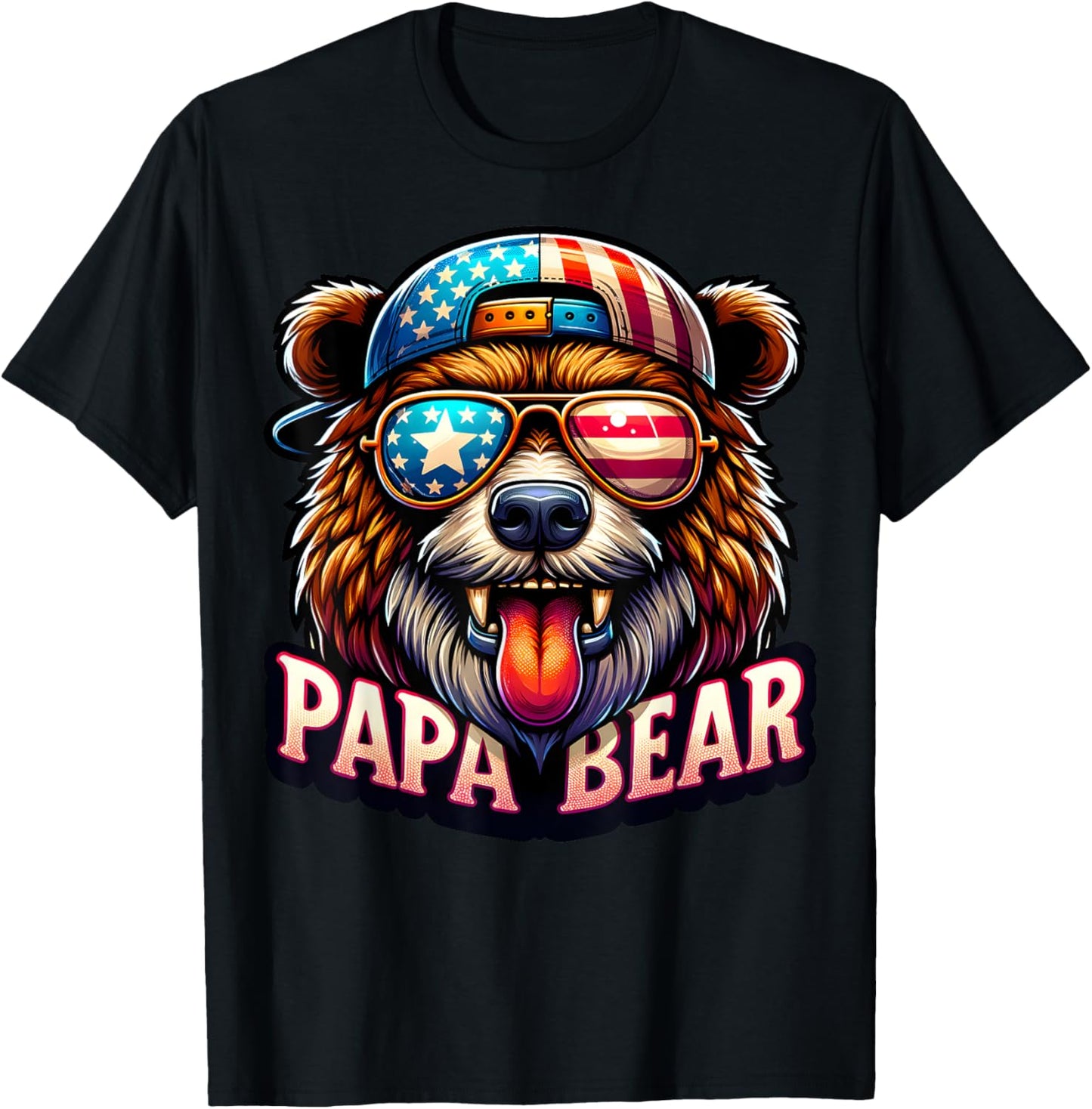 Papa Bear Shirt Fathers Day Gift US American Flag Best Dad Men T-Shirt
