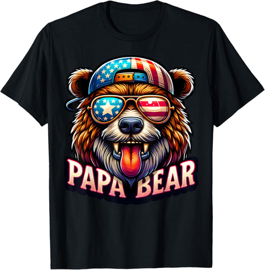 Papa Bear Shirt Fathers Day Gift US American Flag Best Dad Men T-Shirt